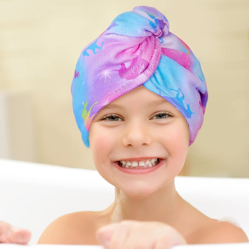 Basumee Microfiber Hair Towel Wrap for Kids 2 Pack Rapid Drying Hair Towel with Button Hair Turbans for Wet Hair Wraps Head Towel Wrap for Women and Girls, Colorful Unicorn - Image 5